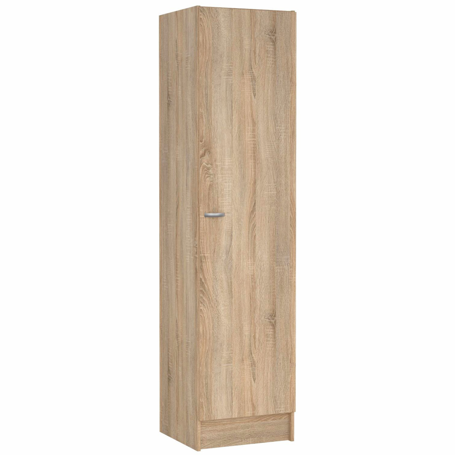 Colonna Armadio Bagno 1 Anta Salvaspazio 4 Ripiani Regolabili Mobile Alto Ingresso Corridoio Ripostiglio Moderno Semplice Con Maniglia In Metallo Argentata 200 x 47.1 x 49.2 Cm Rovere