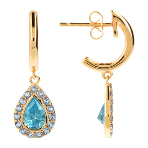 Orecchini Pendenti Golden a Goccia con Cubic Zirconia Blu