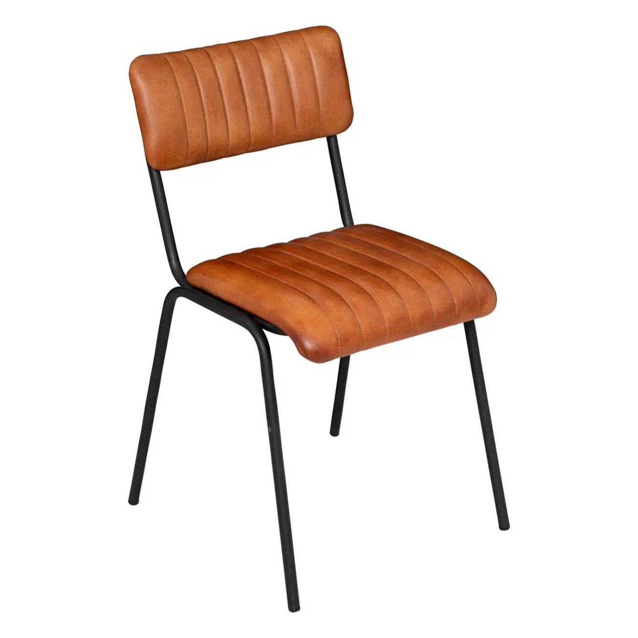 Chaise "Dario" métal cuir marron cognac