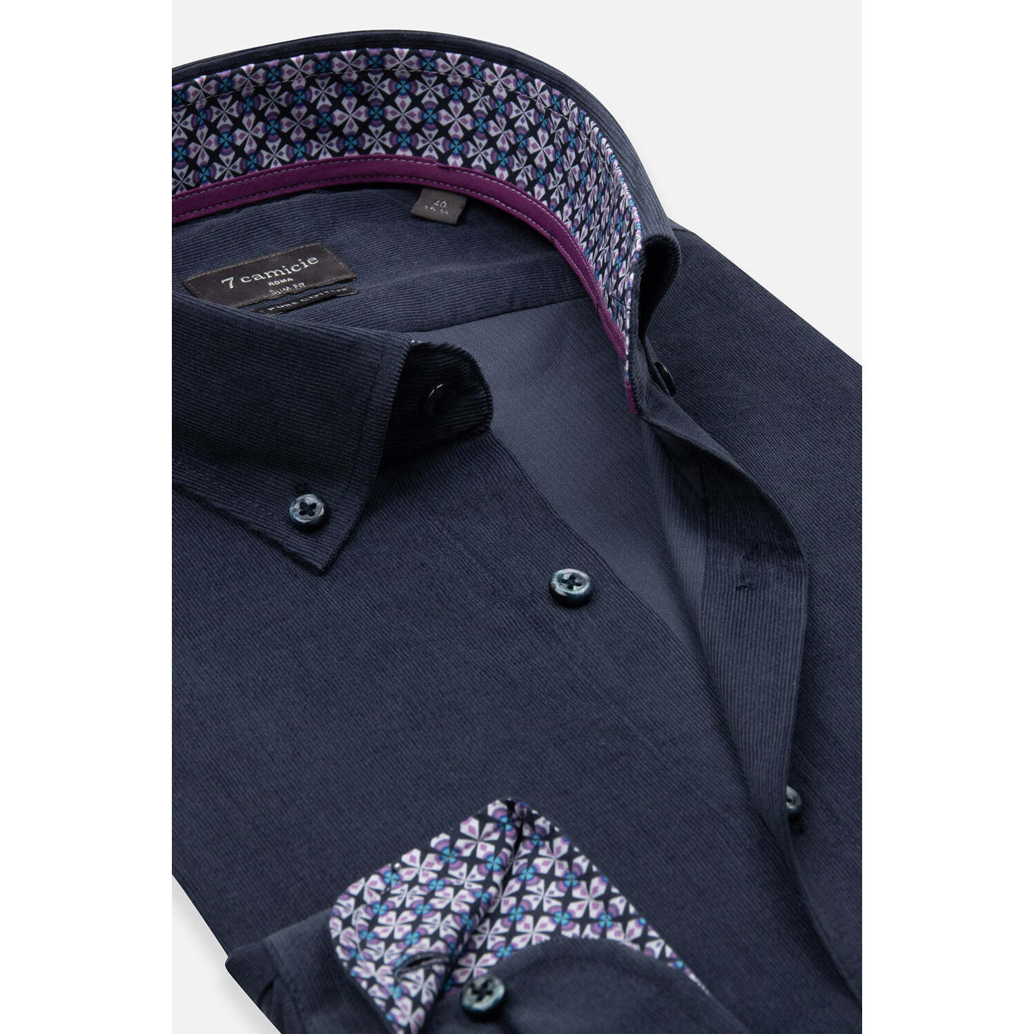 camicia uomo 1 bottone button down slim VELLUTO Unito Blu