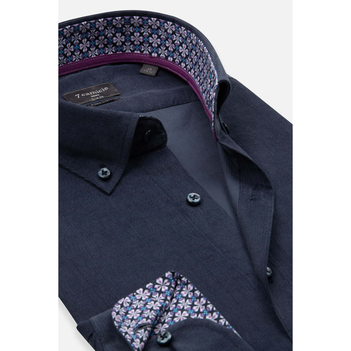 camicia uomo 1 bottone button down slim VELLUTO Unito Blu