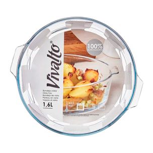 DAM VASSOIO TONDO IN BOROSILICATO CON MANICI 1600ML 23x21x6 Cm. Colore trasparente