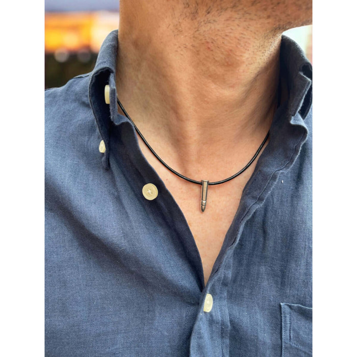 Collar Bala en cuero negro