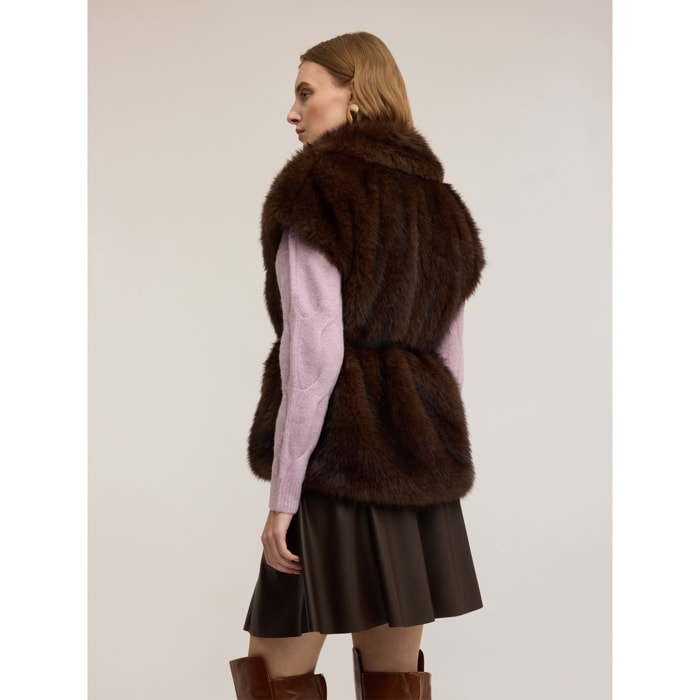 Motivi - Gilet effetto peluche con cintura - Marrone