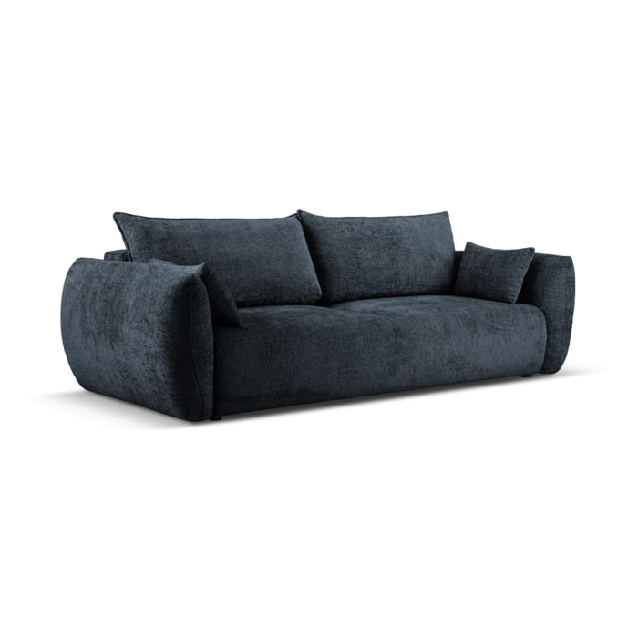 Canapé convertible avec coffre de rangement "Matera" 3 places en chenille bleu roi