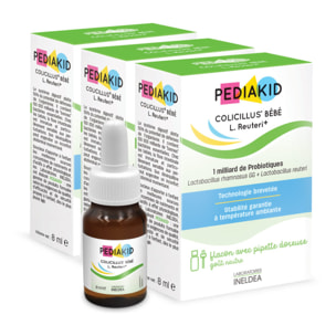 PEDIAKID - Colicillus Bébé - Suspension Huileuse à base de Lactobacillus Rhamnosus GG - Teneur Garantie 1 Milliard par Prise - Réduit les Contractions Abdominales - Goût Neutre - Lot de 3