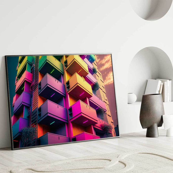 Affiche encadrée architecture colorée contemporaine Affiche + cadre en métal - Noir