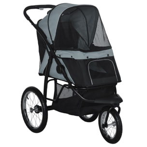 PawHut Carrito para Perros Plegable Cochecito para Mascotas Carrito para Perros Medianos Pequeños con Cesta de Almacenaje Capota Ajustable Ventana de Malla y 3 Ruedas Grandes 111x58x107 cm Gris
