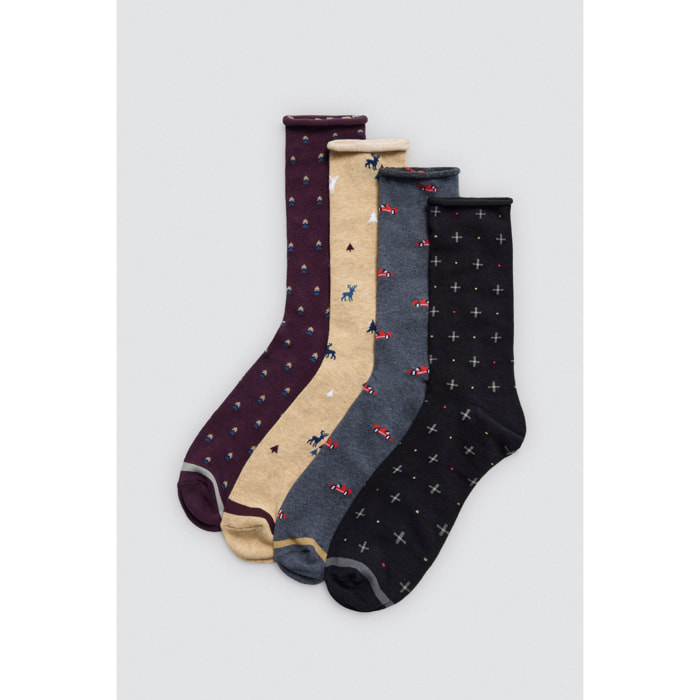 Confezione da 4 calzini alti stampati senza risvolto