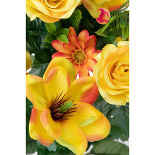 Bouquet Rose E Magnolia per 18 60 Cm - Pezzi 2 - 26X60X25cm - Colore: Giallo - Bianchi Dino - Fiori Artificiali