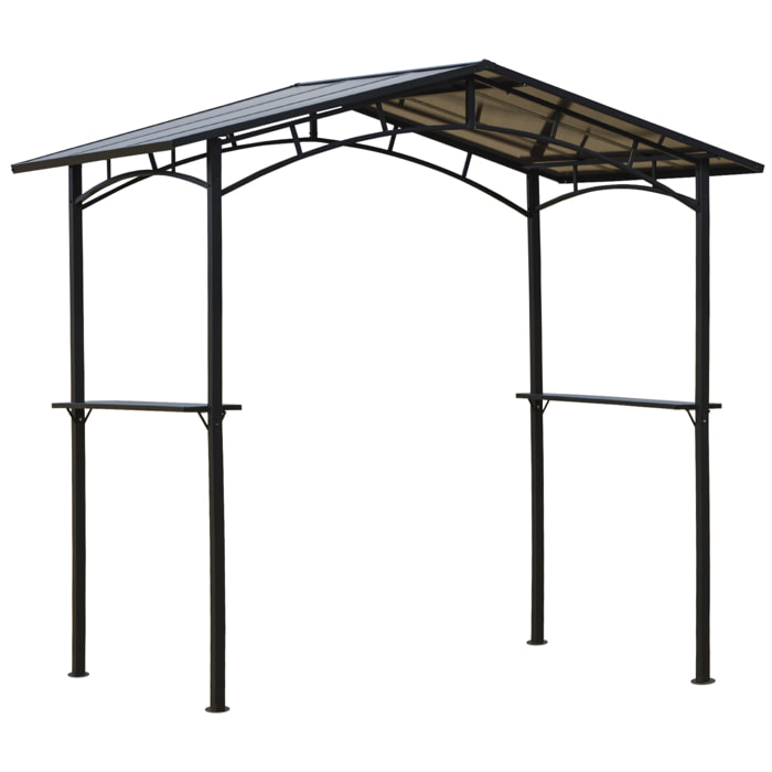 Pavillon jardin abri barbecue 2 étagères aluminium métal noir polycarbonate