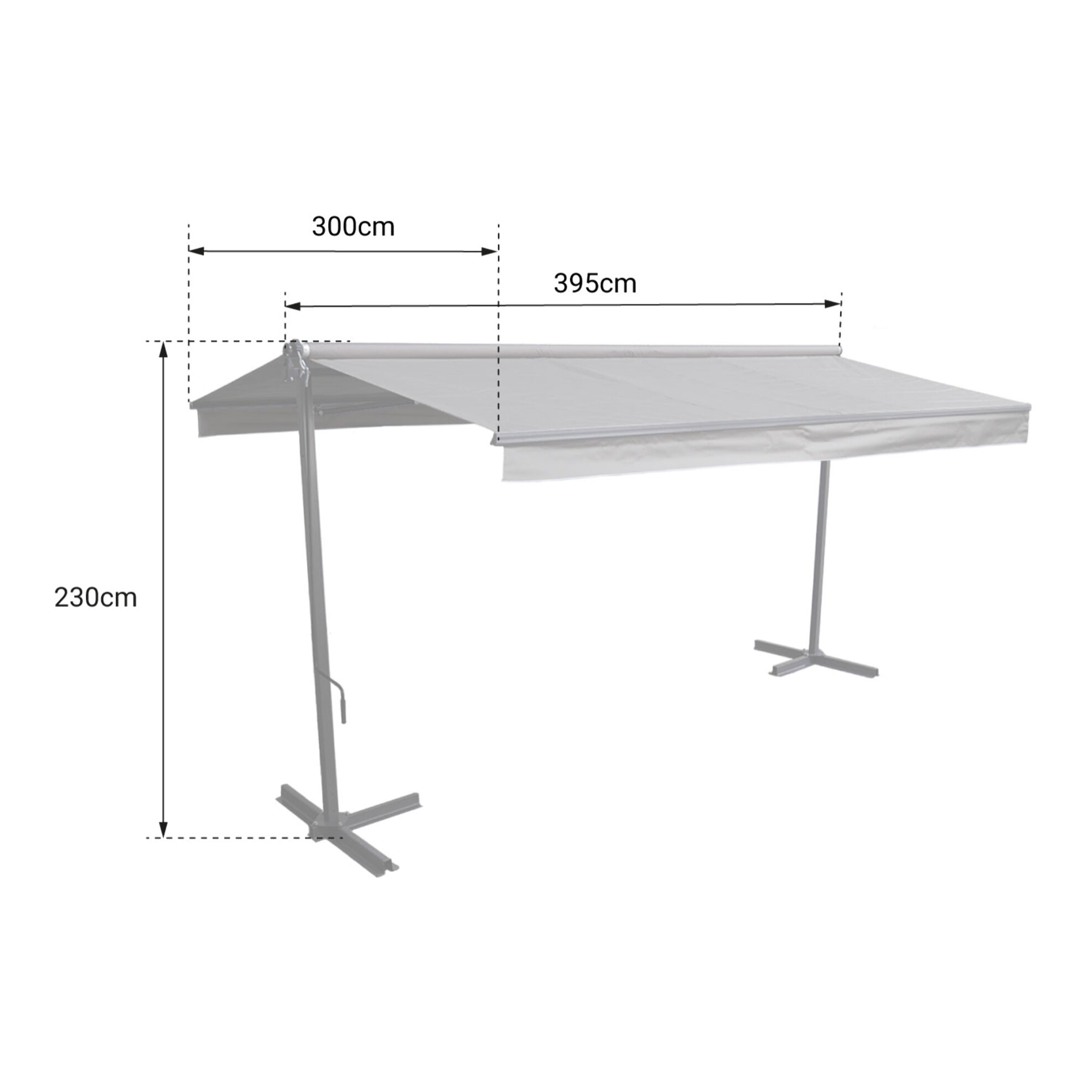 Store double pente FRENE sur pieds 3,95 x 3 m - Toile anthracite et structure grise