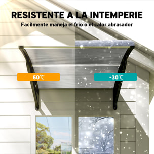 Marquesinas Exterior para Puertas y Ventanas, 103x96,5 cm, Tejadillo de Protección contra Sol y Lluvia, con Cubierta de Policarbonato, Barras de Aleación de Aluminio, Transparente