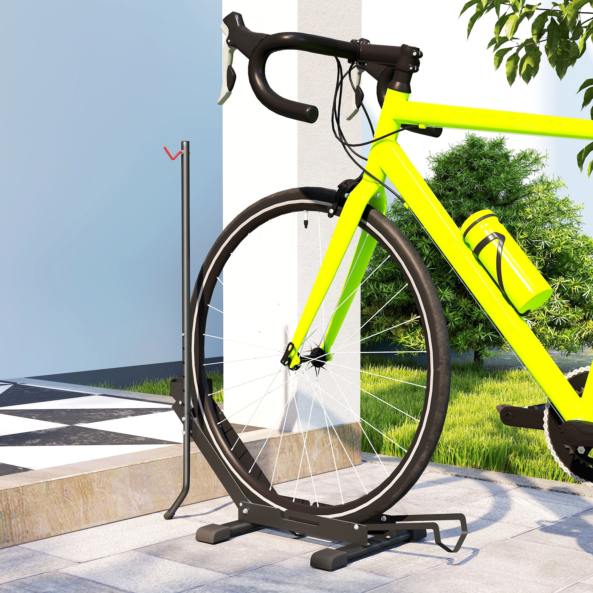 Soporte para Bicicletas de Suelo Plegable Vertical y Horizontal Altura Ajustable para Ruedas 20"-29" Aparca Bicis de Suelo de Acero Portátil para Casa Garaje Taller Negro