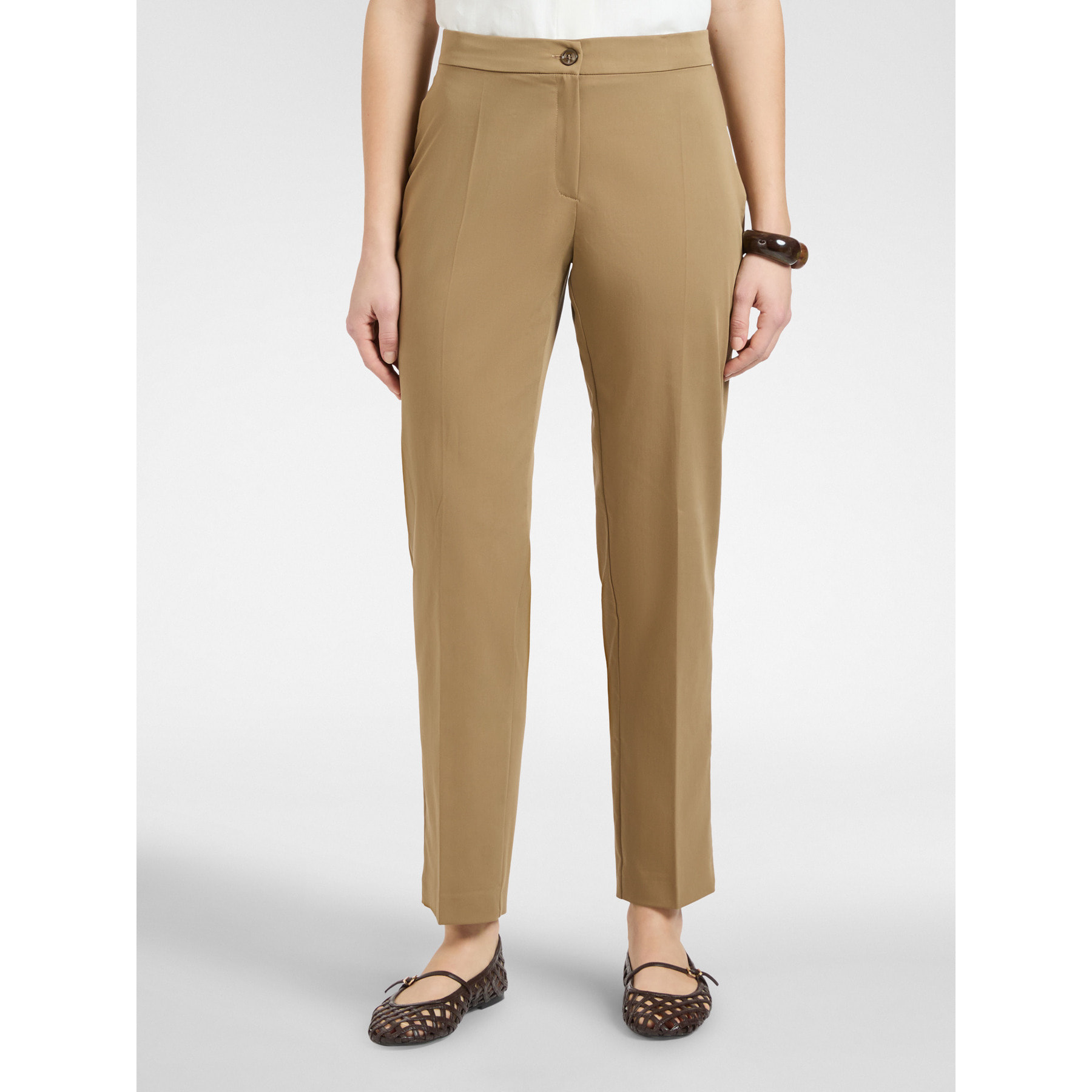 Elena Mirò - Pantalones rectos en raso stretch - Marrón
