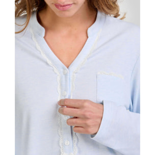 Camisón mujer con encaje abertura de botones y manga larga