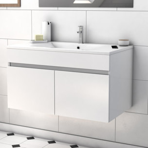 Ensemble caisson colonne miroir et vasque - Blanc