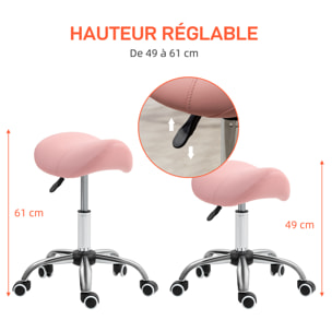 Tabouret de massage tabouret selle ergonomique pivotant 360° hauteur réglable revêtement synthétique rose chromé