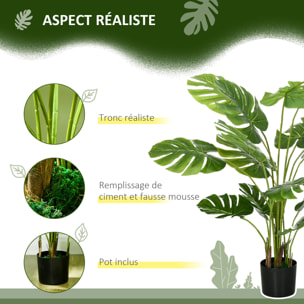 Arbre artificiel plante artificielle Monstera H. 120 cm tronc branches lichen feuilles de tortue grand réalisme pot inclus