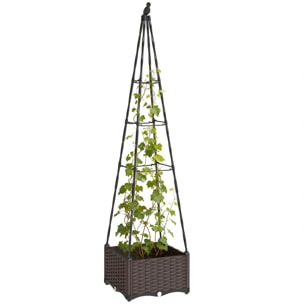 Jardinera con Enrejado Metálico, Jardinera Exterior para Plantas Trepadoras, Maceta de PP con Orificios de Drenaje y Tapones, Macetero Elevado para Jardín, Patio, 40x40x175 cm, Negro