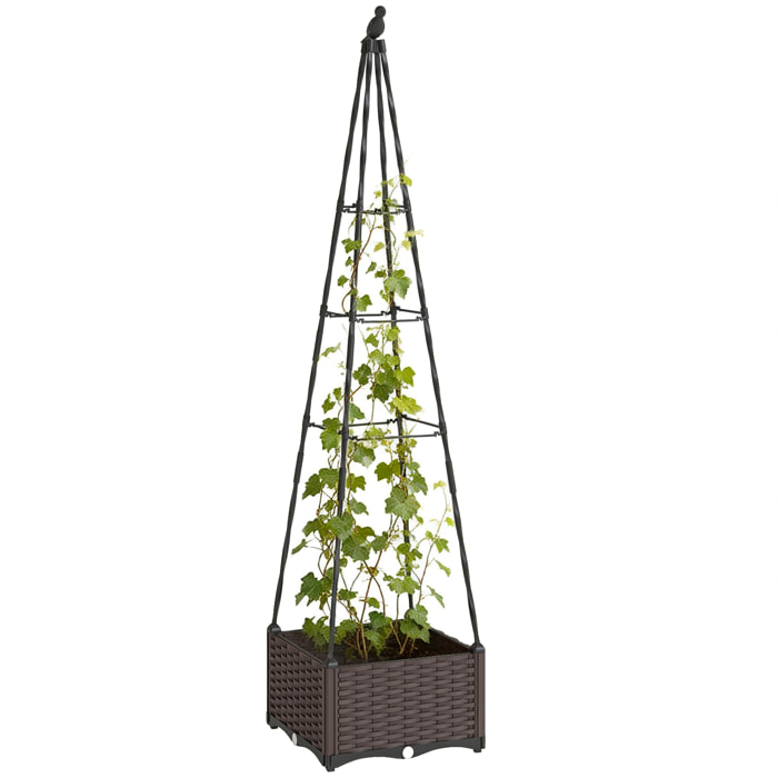 Jardinera con Enrejado Metálico, Jardinera Exterior para Plantas Trepadoras, Maceta de PP con Orificios de Drenaje y Tapones, Macetero Elevado para Jardín, Patio, 40x40x175 cm, Negro