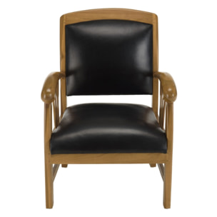 DAK - Fauteuil teck et cuir noir