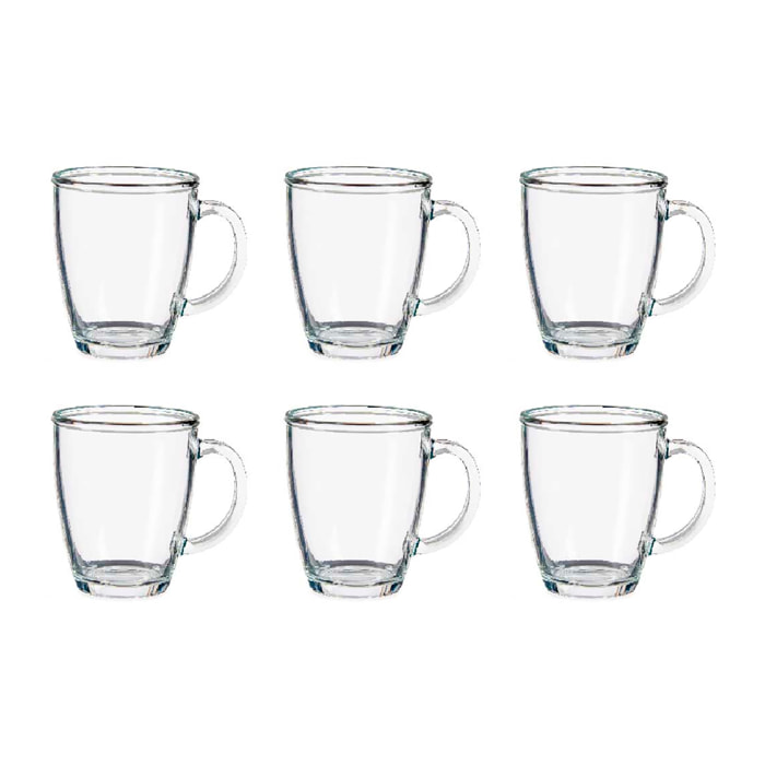 PACK 6 TAZZE VETRO COLAZIONE 310 ML CON MANICO