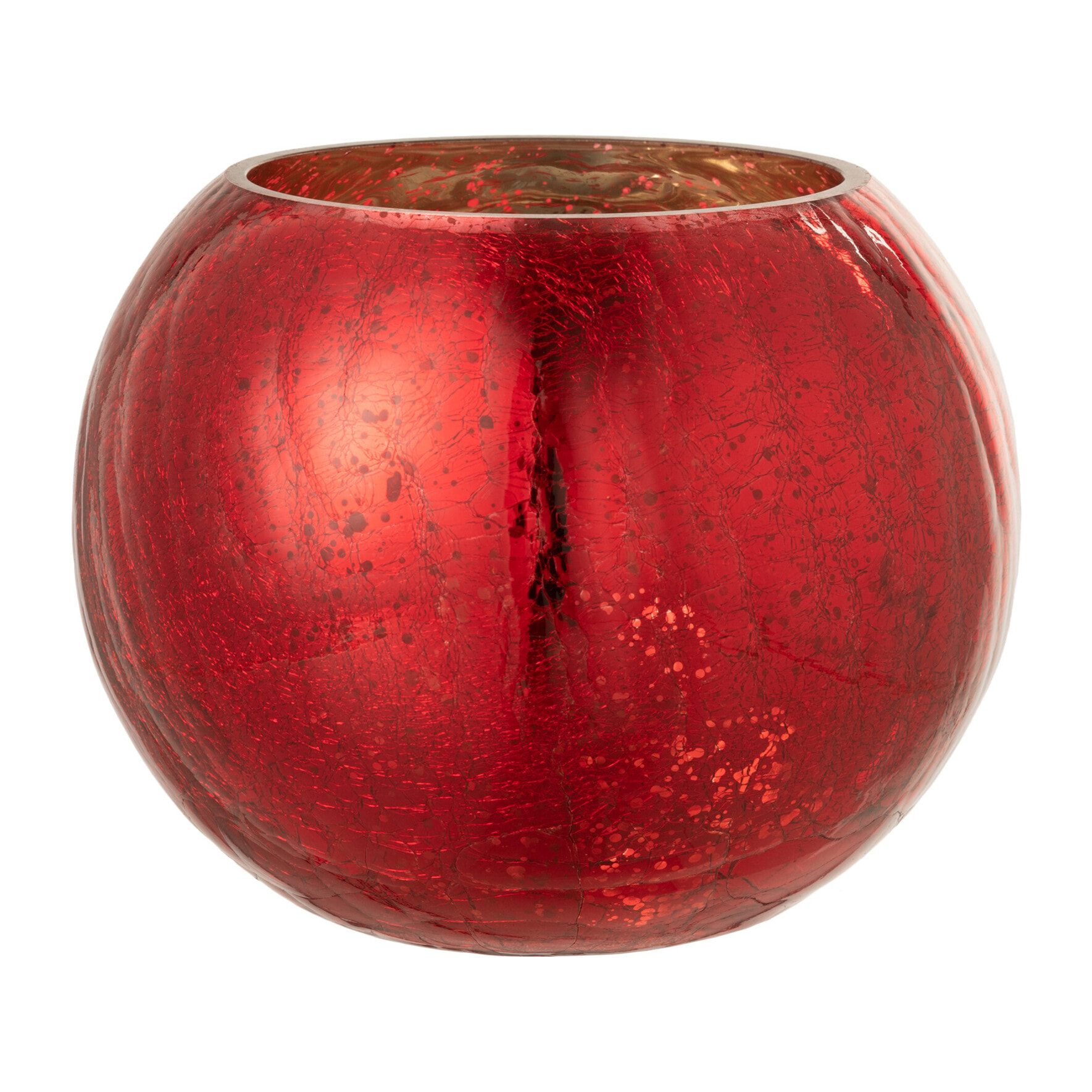 J-Line photophore Boule Craquele - verre - effet nacre - rouge - large
