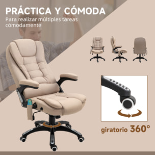 Silla de Oficina con Masaje de 6 Puntos Silla de Escritorio Giratoria con Función Basculante con Calefacción Altura Ajustable Respaldo Reclinable y Mando a Distancia Caqui
