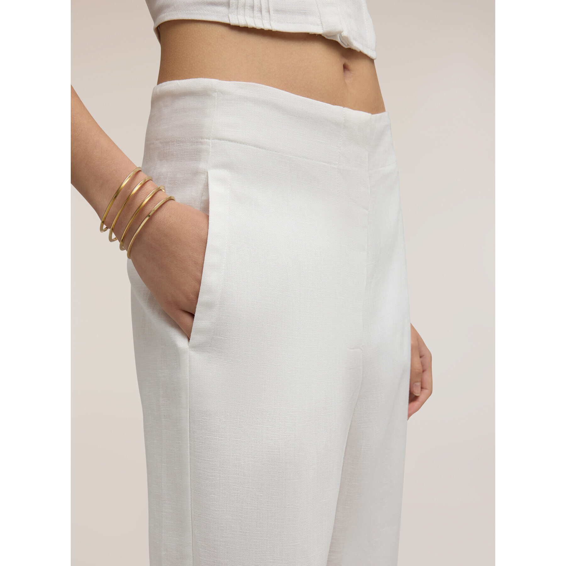 Motivi - Pantaloni con pince al fondo misto lino - Bianco