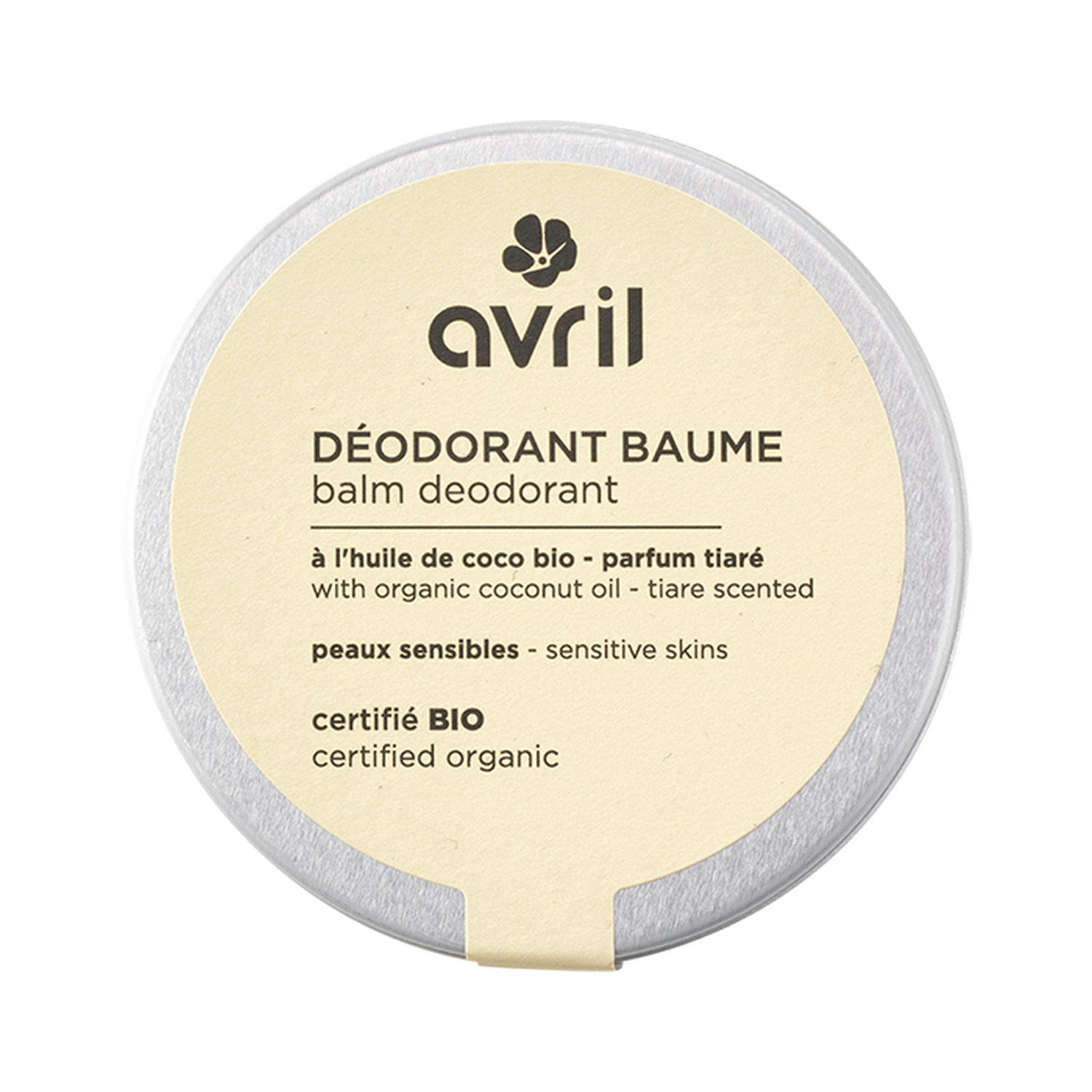 Déodorant - Certifié bio - Déodorant baume - Peaux sensibles - Parfum Tiaré 75 g