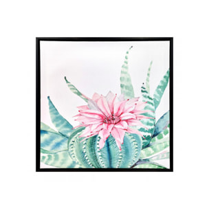 Tableau en toile imprimée fleur cactus rose avec cadre en bois noir 40x40cm - BLOOM