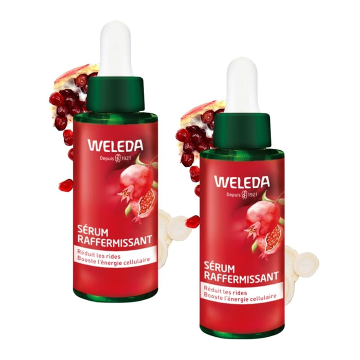 WELEDA - Duo Sérum raffermissant Grenade et Peptides de Maca - Réduit les rides et booste l'énergie cellulaire -  Vegan - Certifié Natrue -  Flacon 30 ml et pipette  x 2