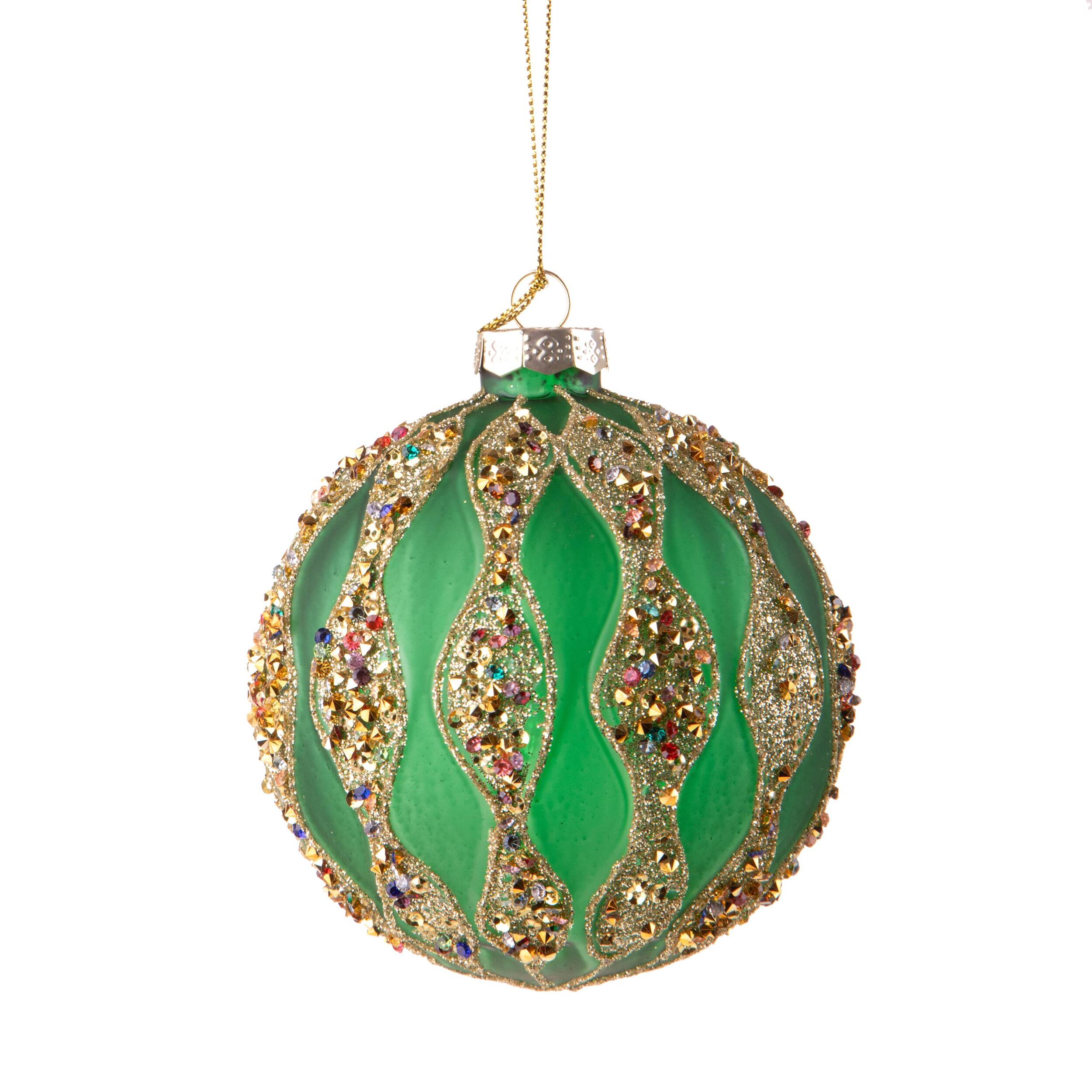 Sfera con Onde e Decori - Pezzi 4- Colore Verde - 10x10Hx10cm - Bianchi Dino