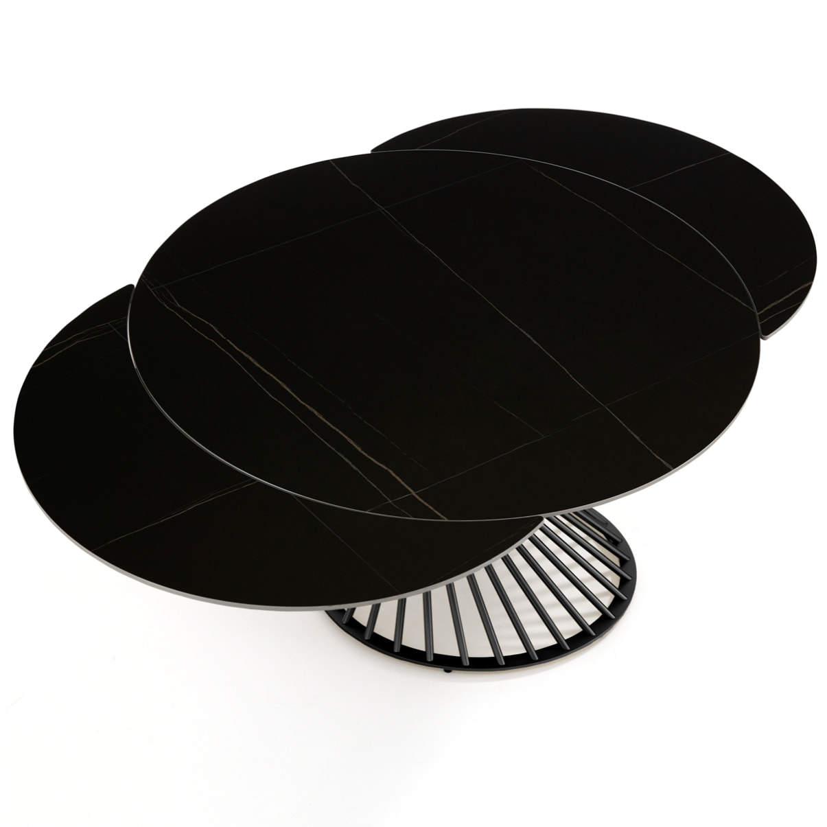 Table à manger ronde extensible Tomasucci JORUM, céramique effet marbre noir, piètement gris, Ø 120/180 cm