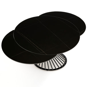Table à manger ronde extensible Tomasucci JORUM, céramique effet marbre noir, piètement gris, Ø 120/180 cm