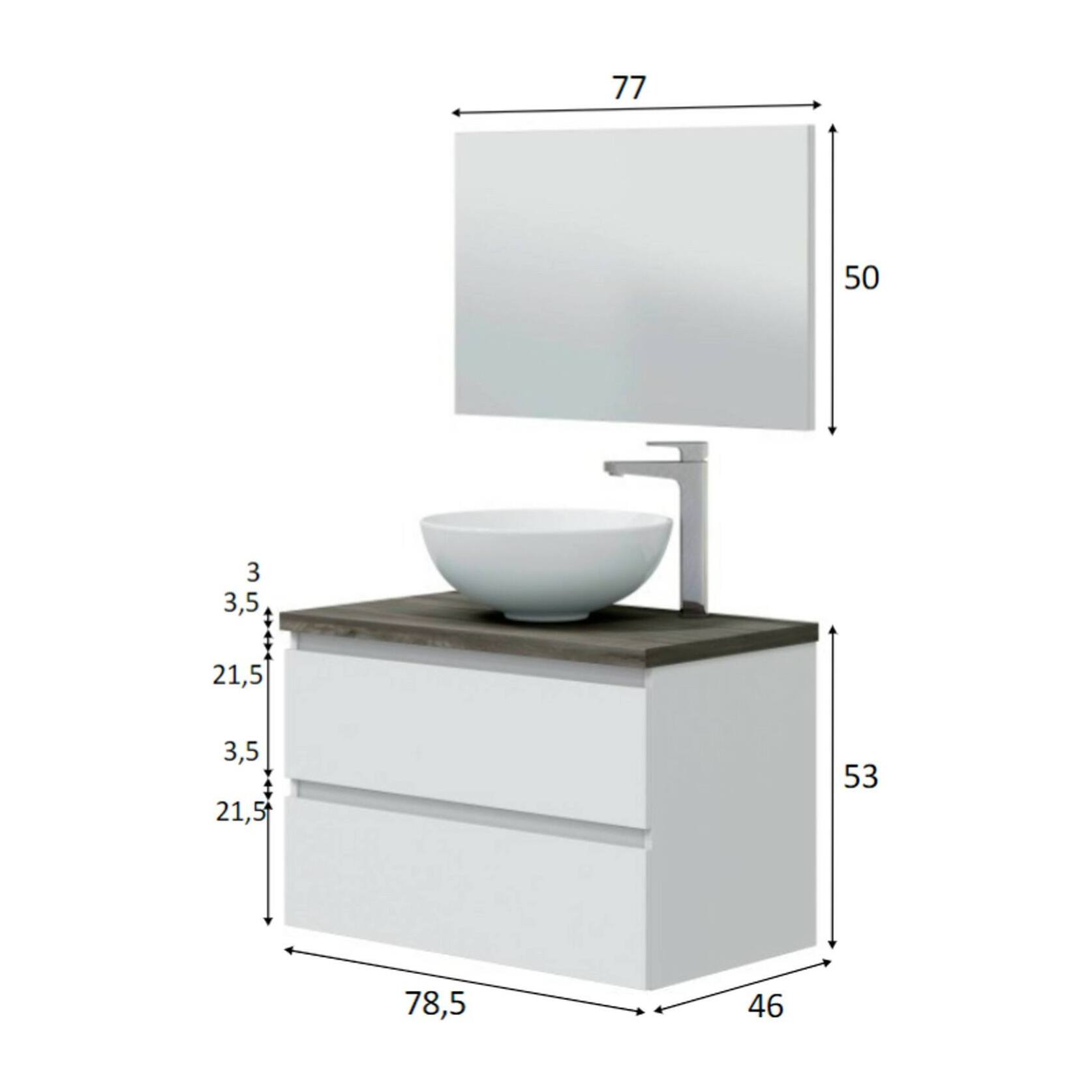 Mobile sottolavabo Alakdan, Mobiletto da bagno, Contenitore porta lavabo, Armadio per lavandino, 79x46 h53 cm, Bianco lucido e Olmo