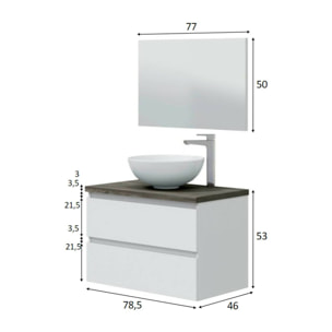 Mobile sottolavabo Alakdan, Mobiletto da bagno, Contenitore porta lavabo, Armadio per lavandino, 79x46 h53 cm, Bianco lucido e Olmo