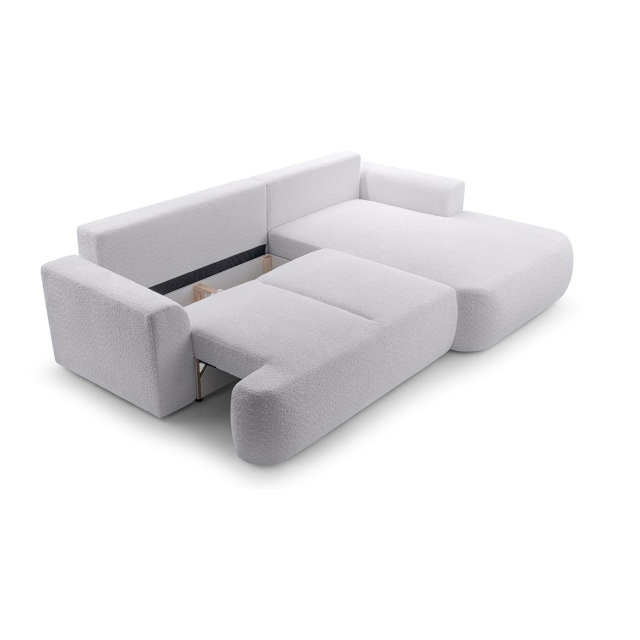 Candela - canapé d'angle droit 4 places - convertible avec coffre - en tissu bouclette - Gris clair
