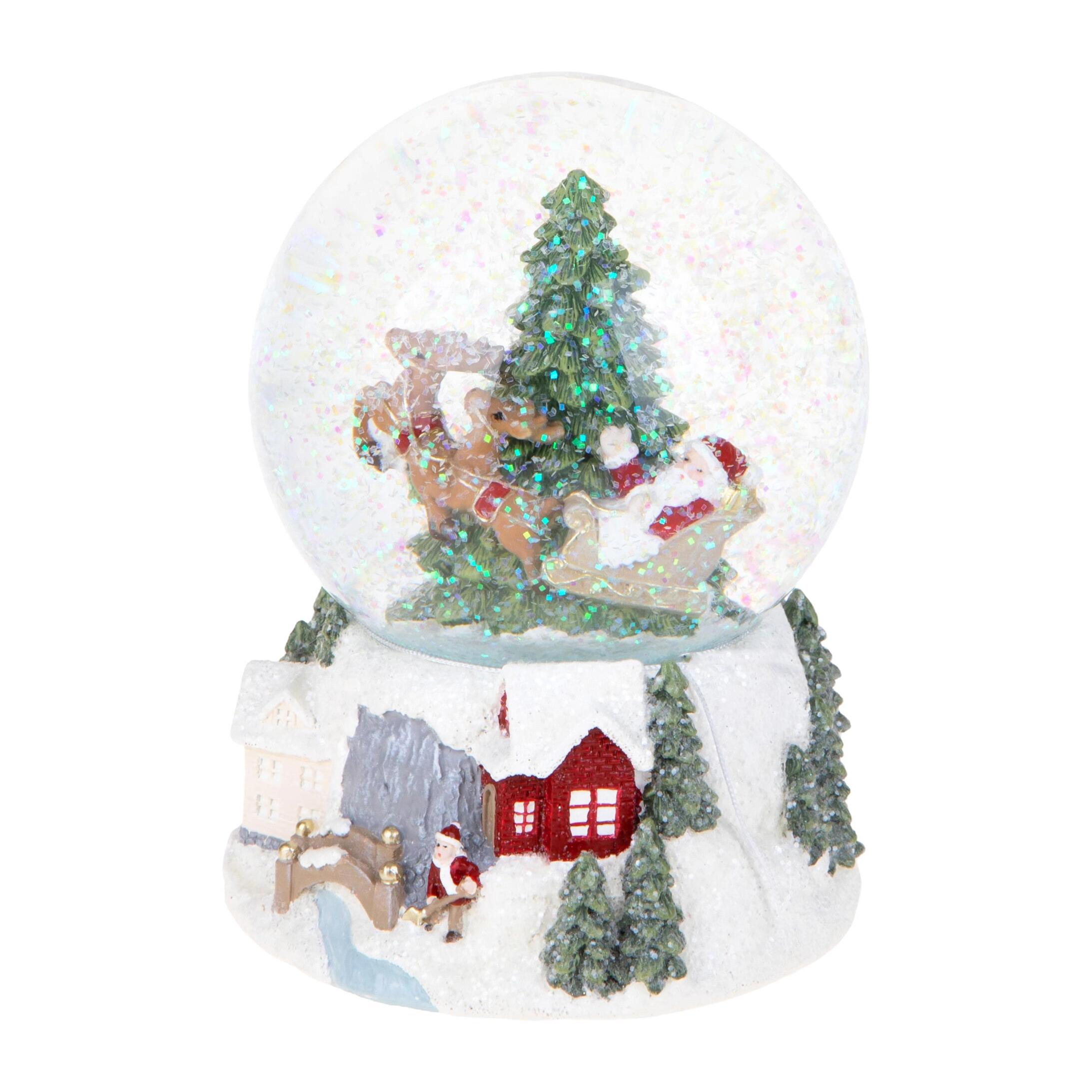 Sfera Carillon con Slitta Babbo Natale - Pezzi 1 - Colore Bianco - 13x17Hx13cm - Bianchi Dino