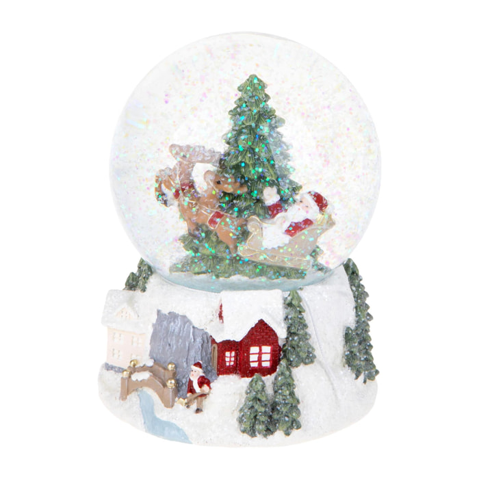 Sfera Carillon con Slitta Babbo Natale - Pezzi 1 - Colore Bianco - 13x17Hx13cm - Bianchi Dino