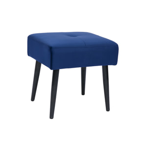 Tabouret bas en tissu effet velours texturé bleu nuit et métal noir H46 cm GUESTA