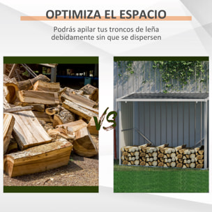 Casetilla para Leña Acero Galvanizado Cobertizo Leñero de Almacenamiento de Troncos con Techo Inclinado para Jardín Terraza Exterior 185x84x133,5/148,5 cm Gris