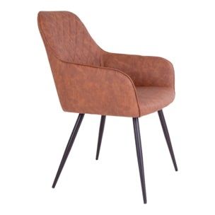 Set 2 sedie da pranzo Harbo in ecopelle marrone vintage con gambe nere