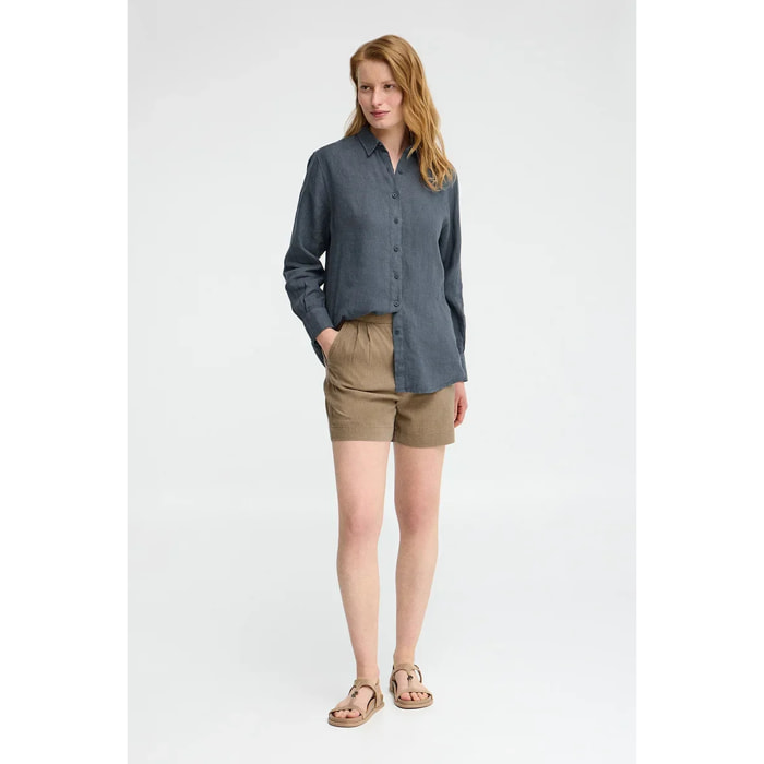 Camisa azul denim de lino con corte relajado y bordado Polo Club