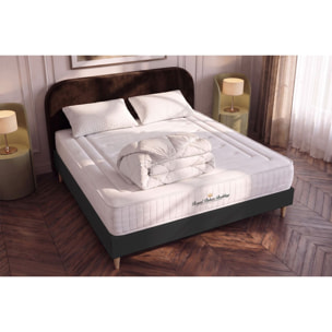 Matelas Mémoire de forme 20cm d'épaisseur - 3 zones de confort - Confort ferme - Sommier tapissier en kit - Avec couette et oreillers - 2 places