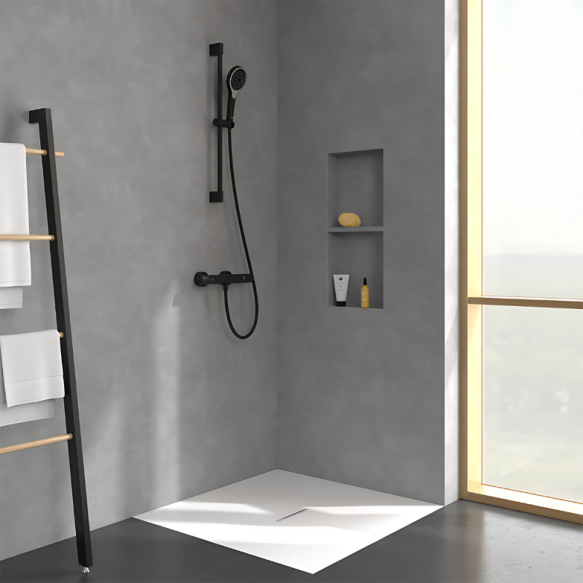 Mitigeur douche thermostatique VILLEROY ET BOCH Universal rond + Ensemble de douche Verve Showers 3 jets