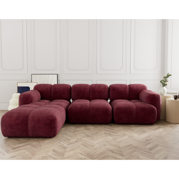 Grace - canapé modulable d'angle réversible 4 places en velours texturé - Prune