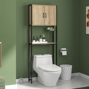 Mueble sobre Inodoro, Organizador sobre WC con 2 Puertas, Estante Ajustable, Estante Abierto, Estantería de Baño encima WC para Espacio Pequeño, 64x19x178 cm, Natural