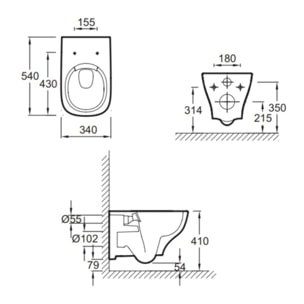 Cuvette WC suspendu sans bride Struktura avec abattant